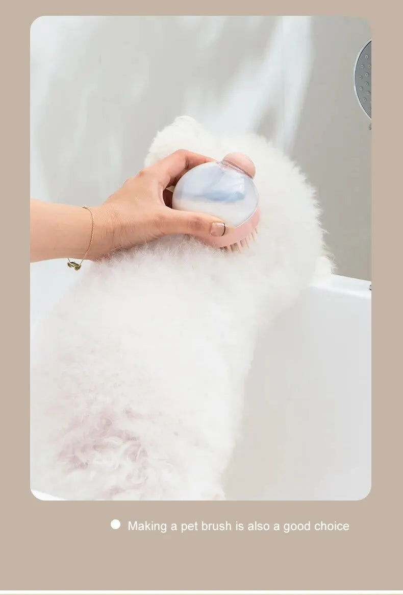 Pet Bath Brush with Shampoo Dispenser – Soft Silicone Grooming & Massage Brush